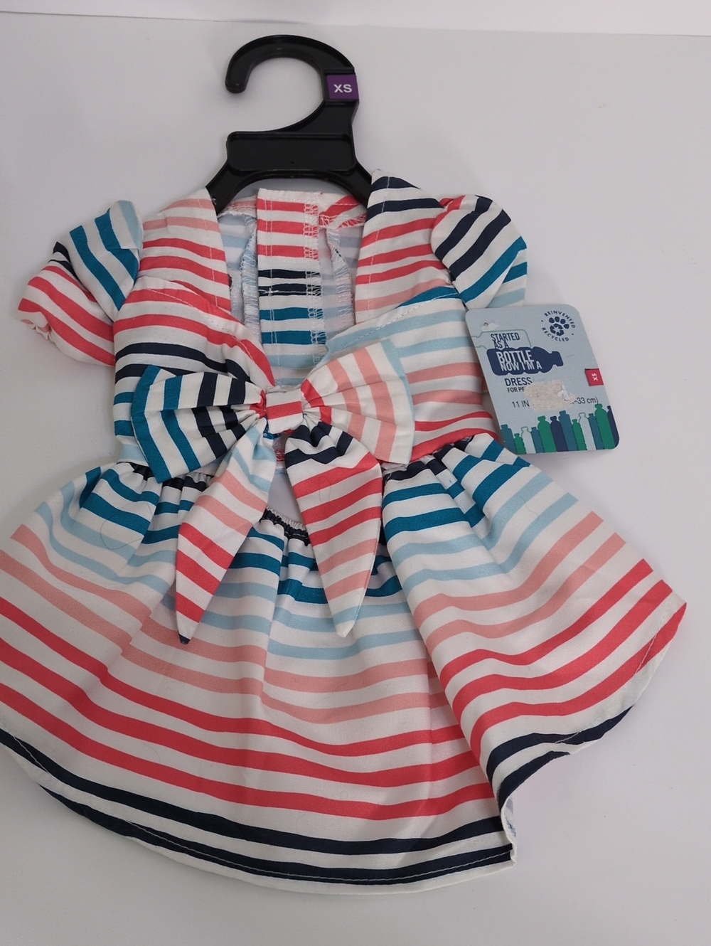 NWT Youly XS Striped Dog Dress Front Bow Recycled Fabric Pet Apparel 3958089